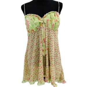 Cato Y2K Floral Chiffon Babydoll Dress Green Fairycore Summer Womens Size XL